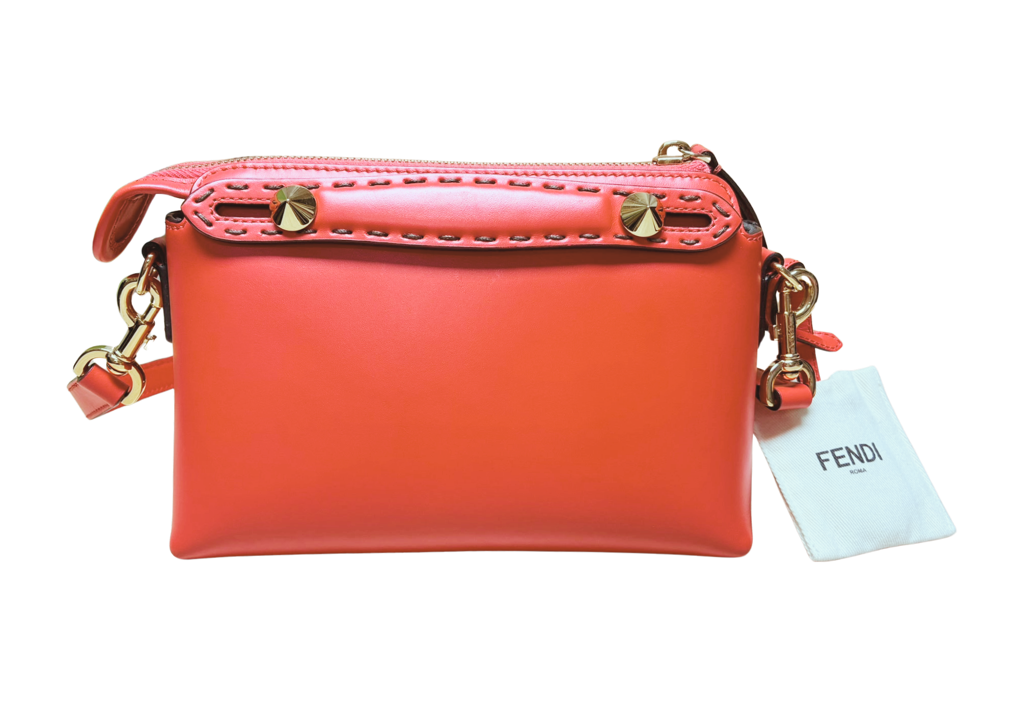 Fendi By The Way Mini Leather Boston Bag Roma Script Tulipano+Oro Soft