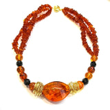 Silver, Amber And Onyx Necklace