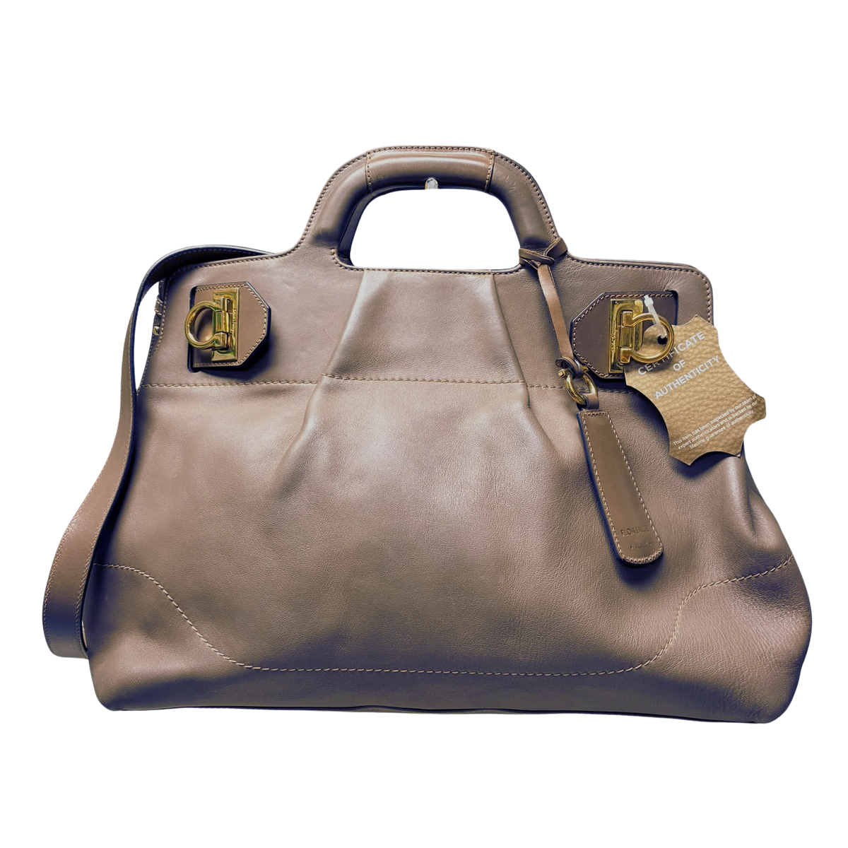Salvatore Ferragamo Top Handle Bag Taupe Leather Large Main image