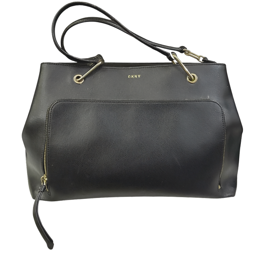 DKNY Black Saffiano Leather Bryant Park Front Pocket Satchel