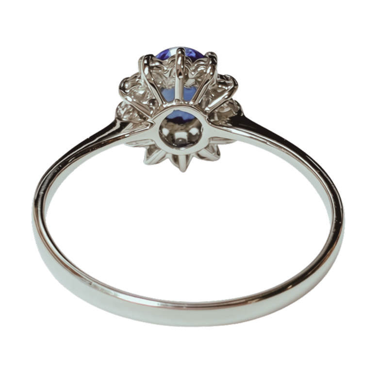 18KWG Princess Diana Inspired Blue Sapphire Halo Ring 2.1GM