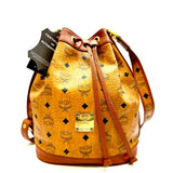 MCM Cognac Visetos Drawstring Bucket Shoulder Bag