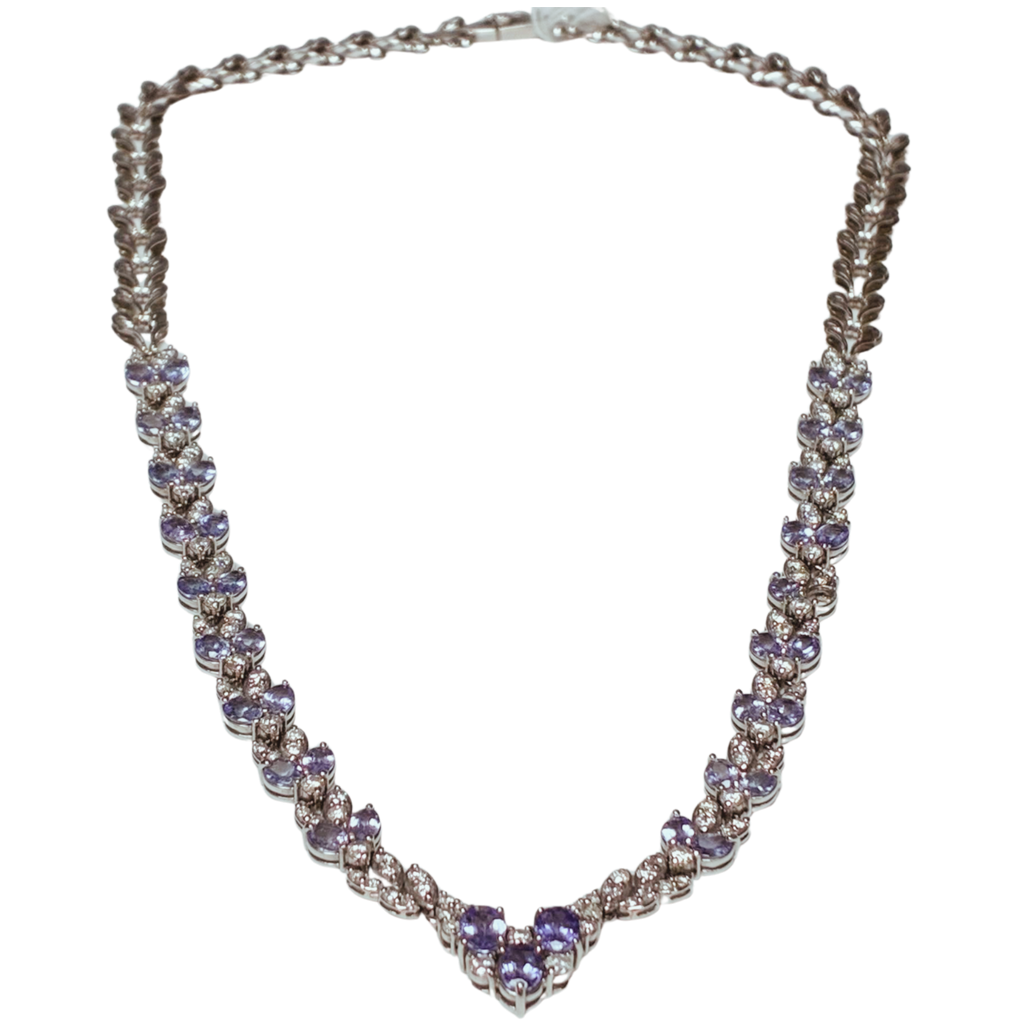 K14WG Pear Shaped Tanzanite And Diamonds Necklace 15.27G