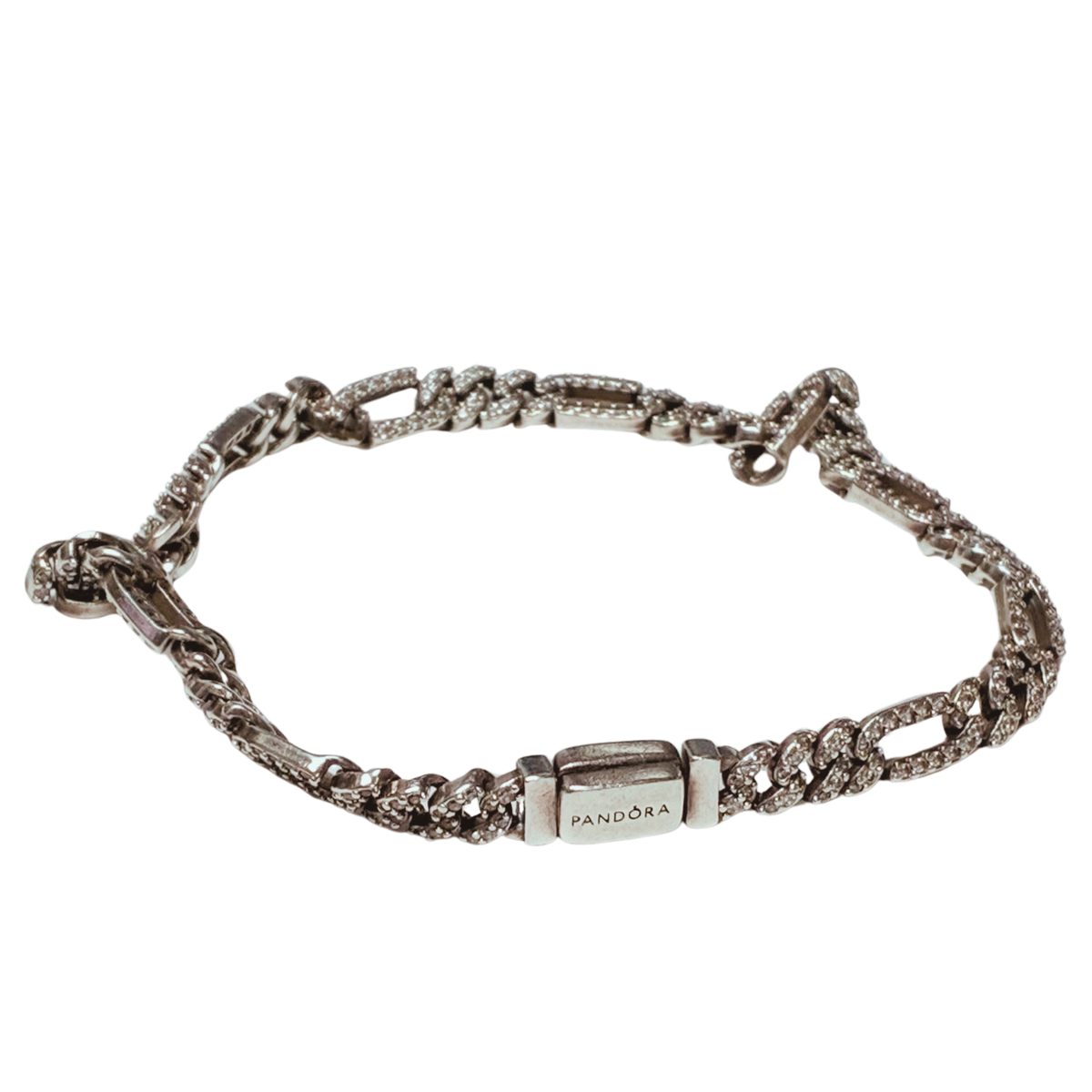 Pandora 925 Silver Oval Cuban Chain Bracelet