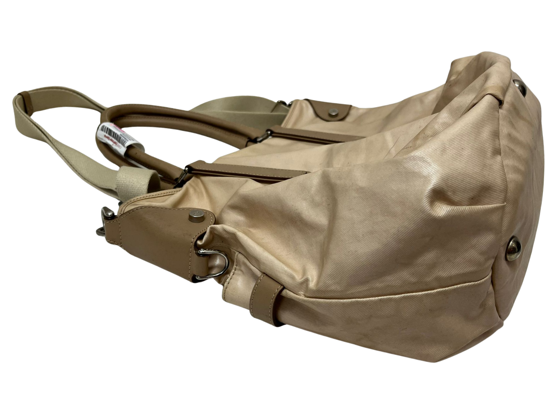 TODS Beige Coated Canvas Leather Trim Cargo Crossbody BAG