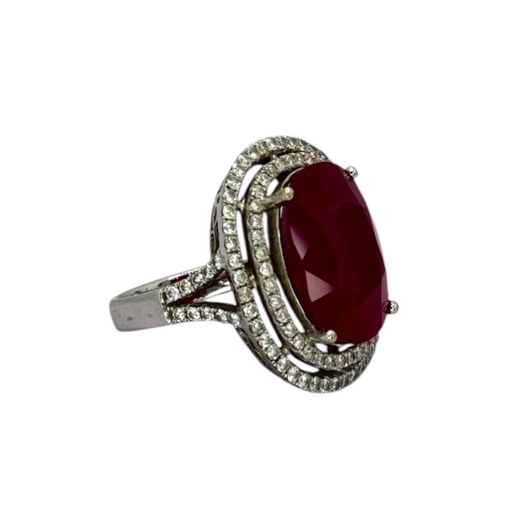 750WG Ruby (Glass field)=13.9cts, Diamond Ring