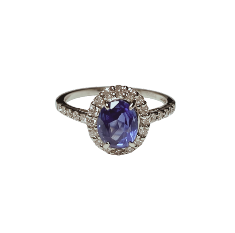PT900 Oval Blue Sapphire And Diamond Halo Ring 3.61G No Heat Main image
