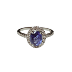PT900 Oval Blue Sapphire And Diamond Halo Ring 3.61G No Heat