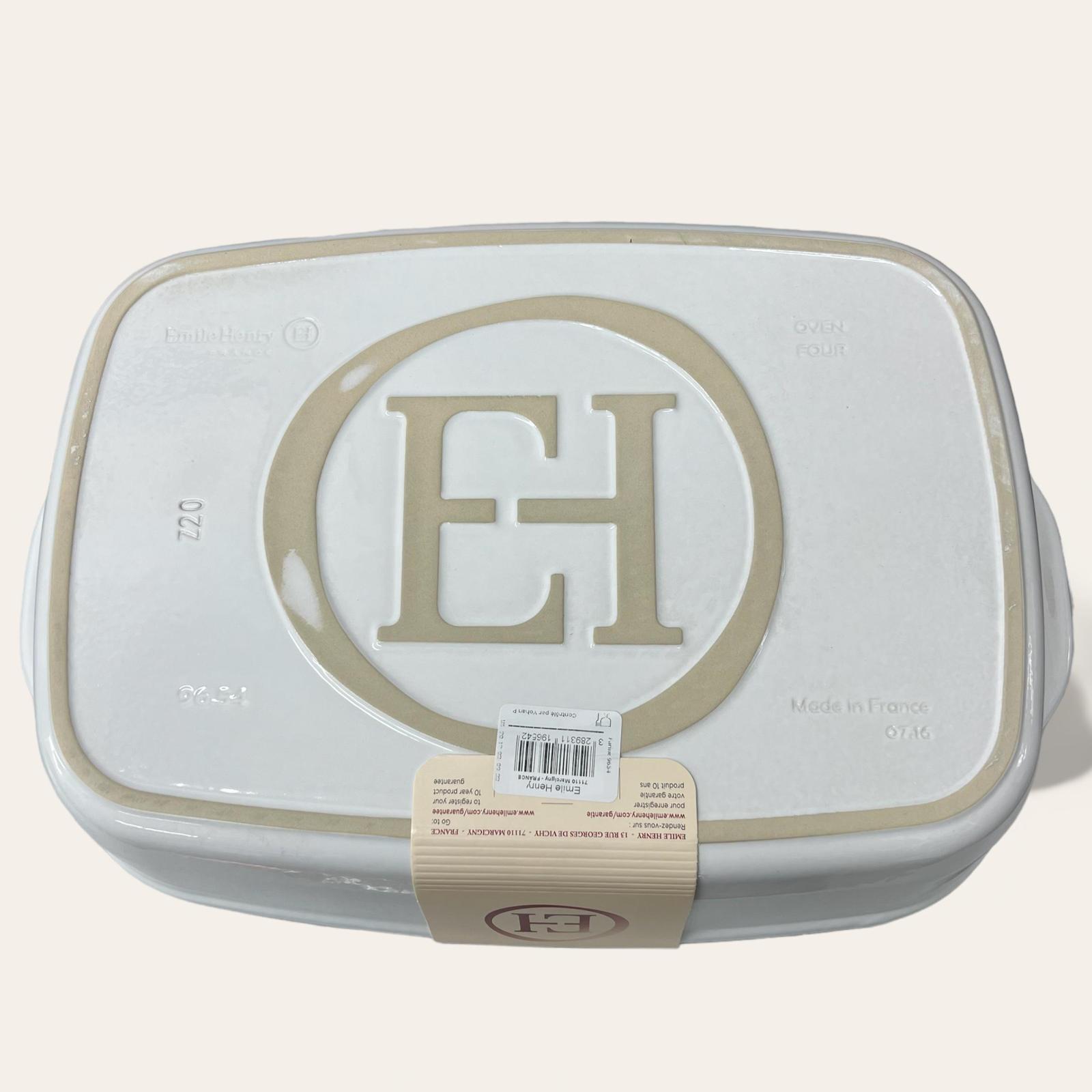 Emile Henry France Ovenware Ultime Rectangular Baking Dish 16.5 x 10.6 Flour White
