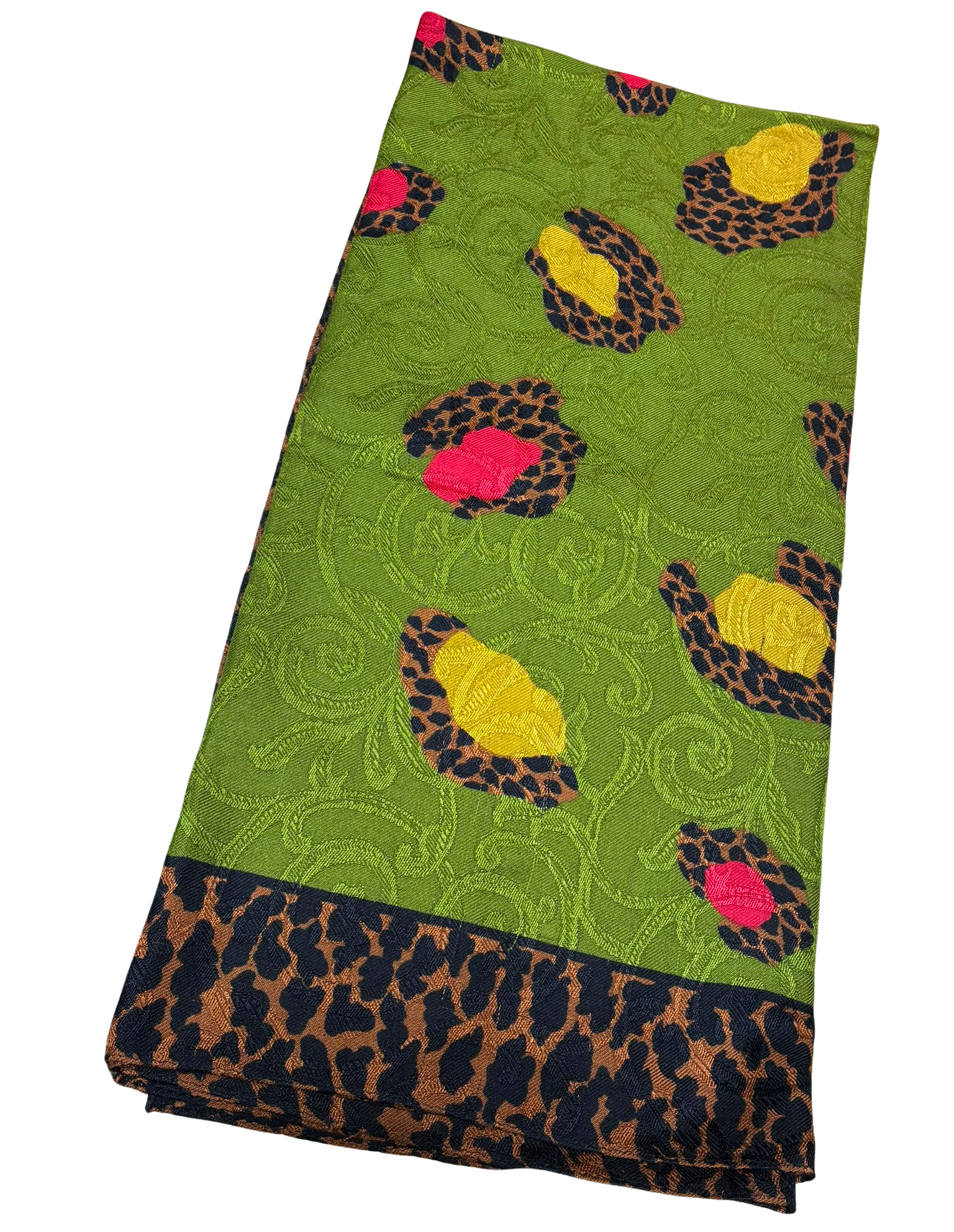 Givenchy Silk Scarf  Olive Green Leopard Print Design 102CM X 102CM Secondary image
