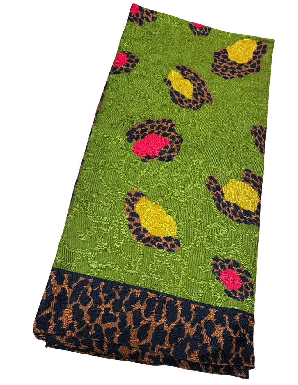 Givenchy Silk Scarf  Olive Green Leopard Print Design 102CM X 102CM