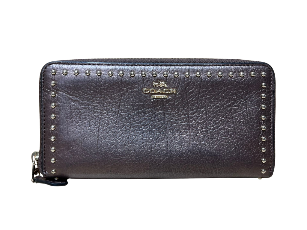 COACH Accordion Round Zip Long Wallet With Lacquer Rivets