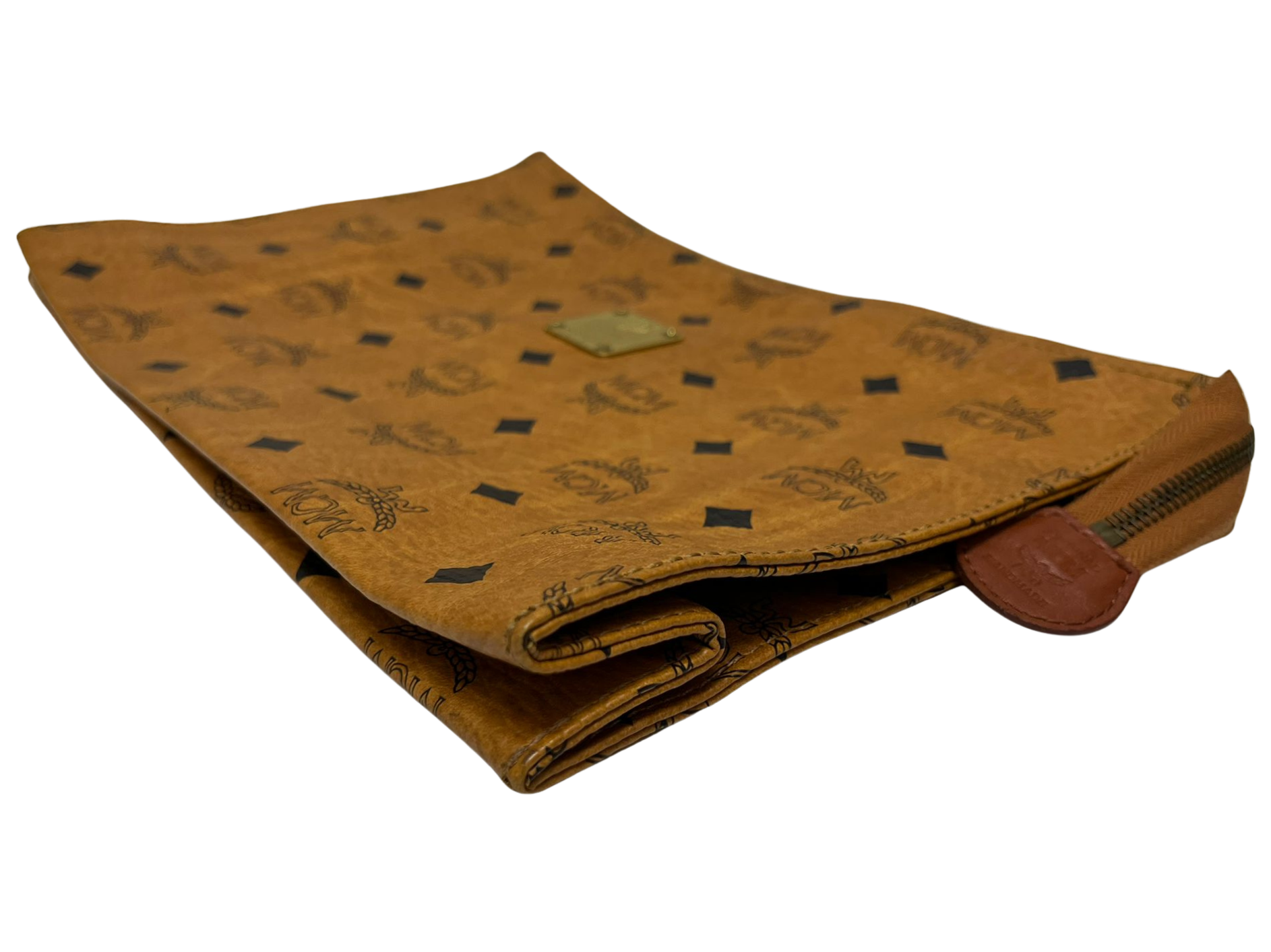 MCM Aren Medium Wristlet Zip Pouch Visetos Cognac Coated Canvas And Nappa Leather 29cm