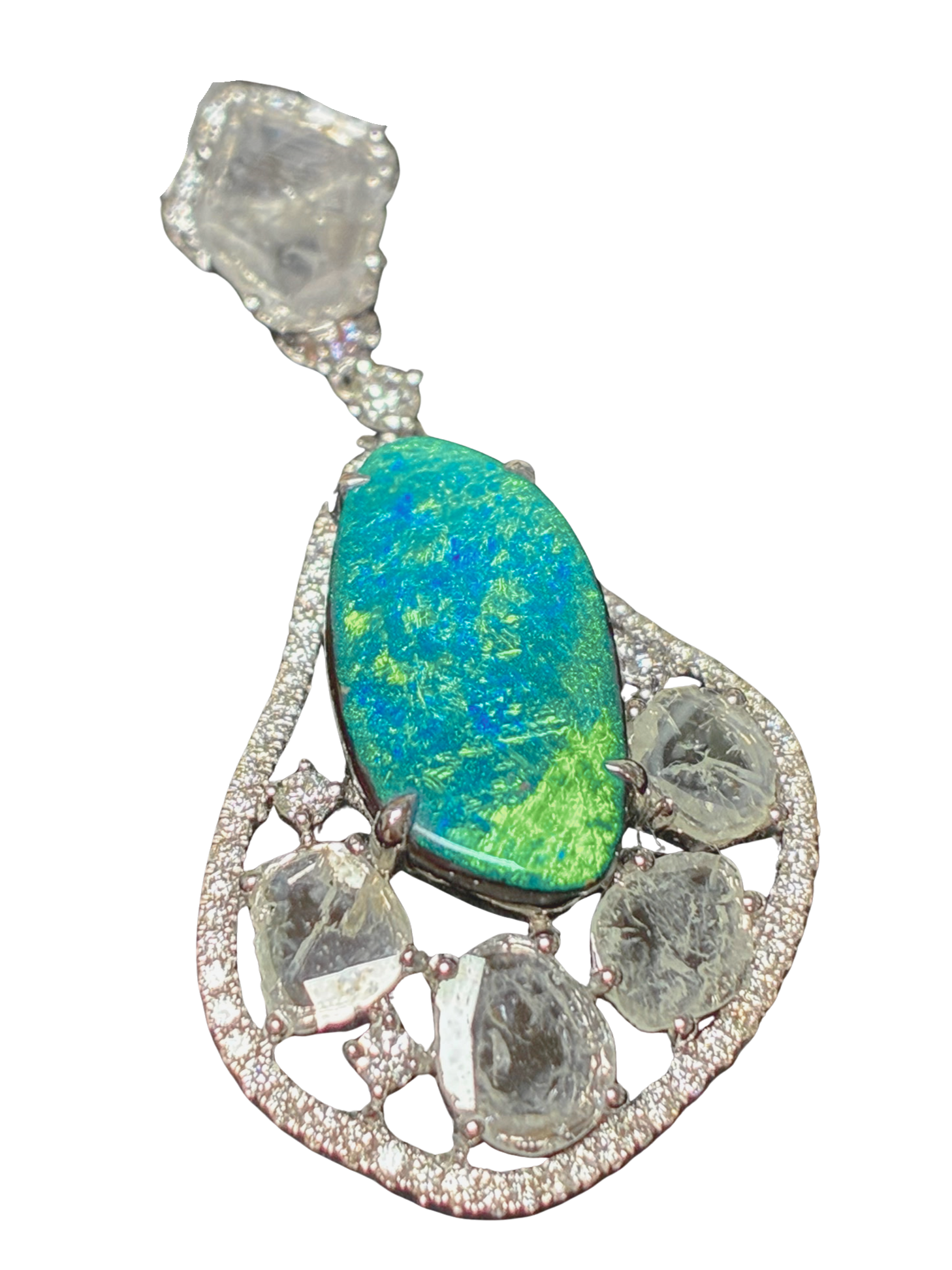 18WG Boulder Opal And Uncut Diamonds Pendant 4.18G Main image