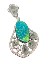 18WG Boulder Opal And Uncut Diamonds Pendant 4.18G