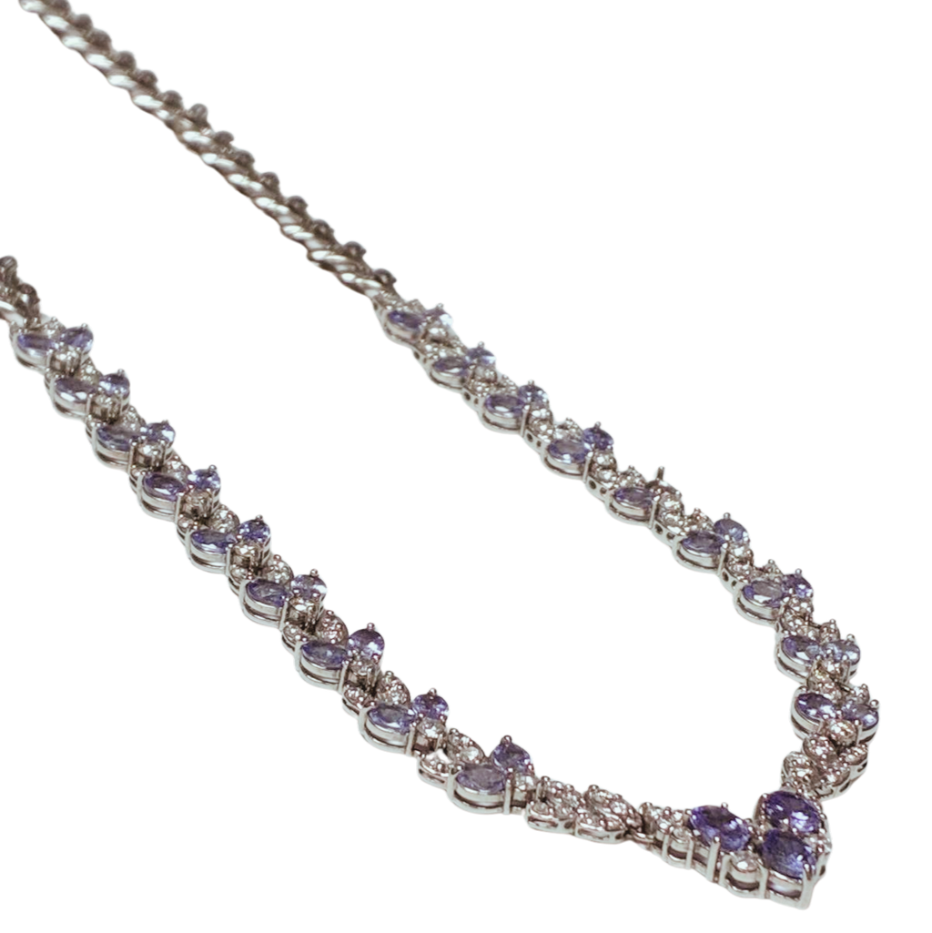 K14WG Pear Shaped Tanzanite And Diamonds Necklace 15.27G