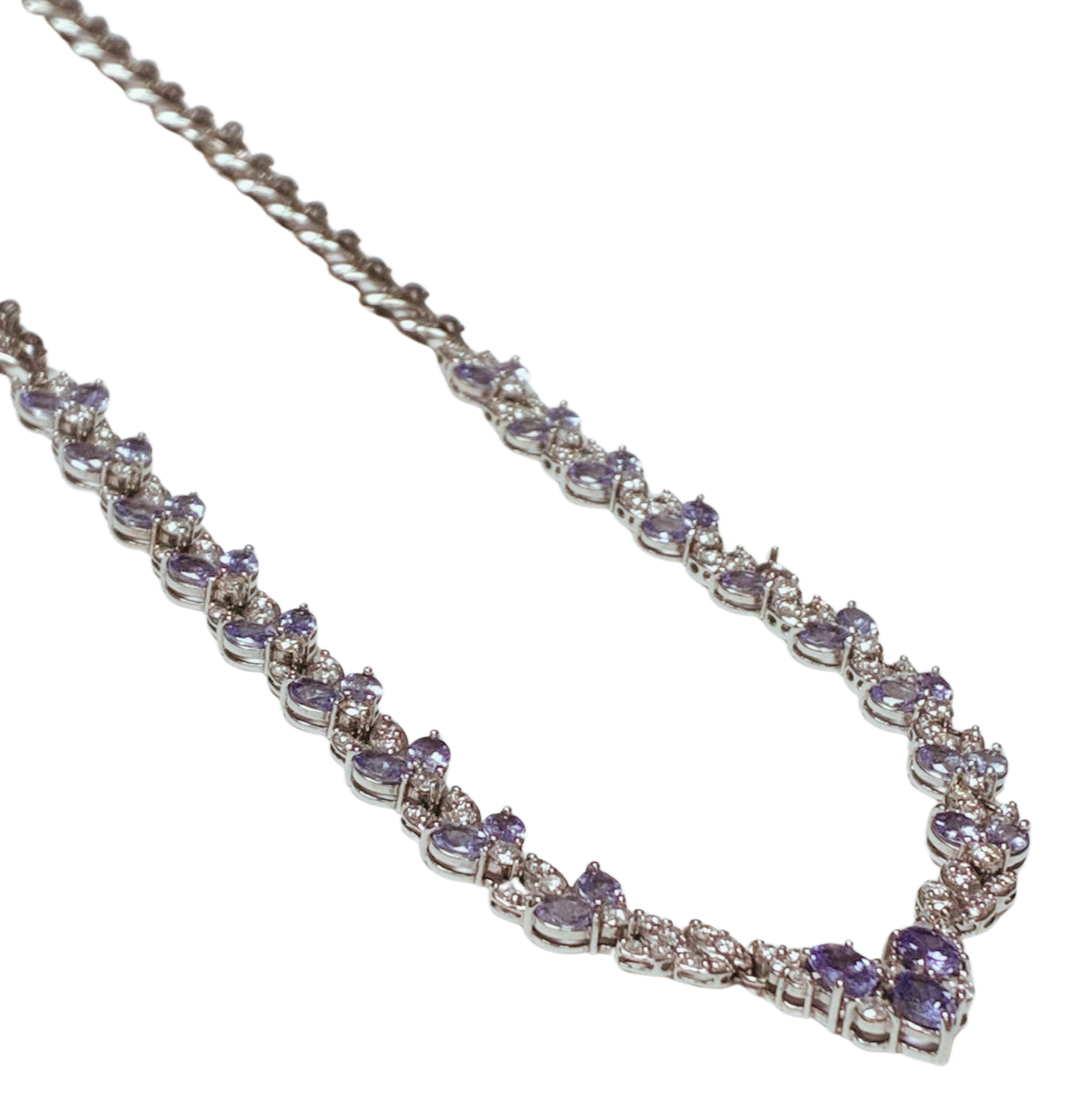 K14WG Pear Shaped Tanzanite And Diamonds Necklace 15.27G