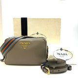 Prada Vitello Daino Double Zip Grey Leather Bag