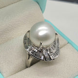 Natural South Sea Pearl & Diamond Ladies Ring set in PT900 with Cert