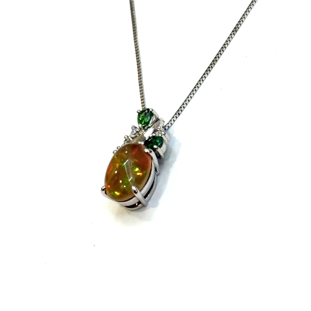 PT850/PT900 Natural Opal, Tsavorite & Diamond Necklace