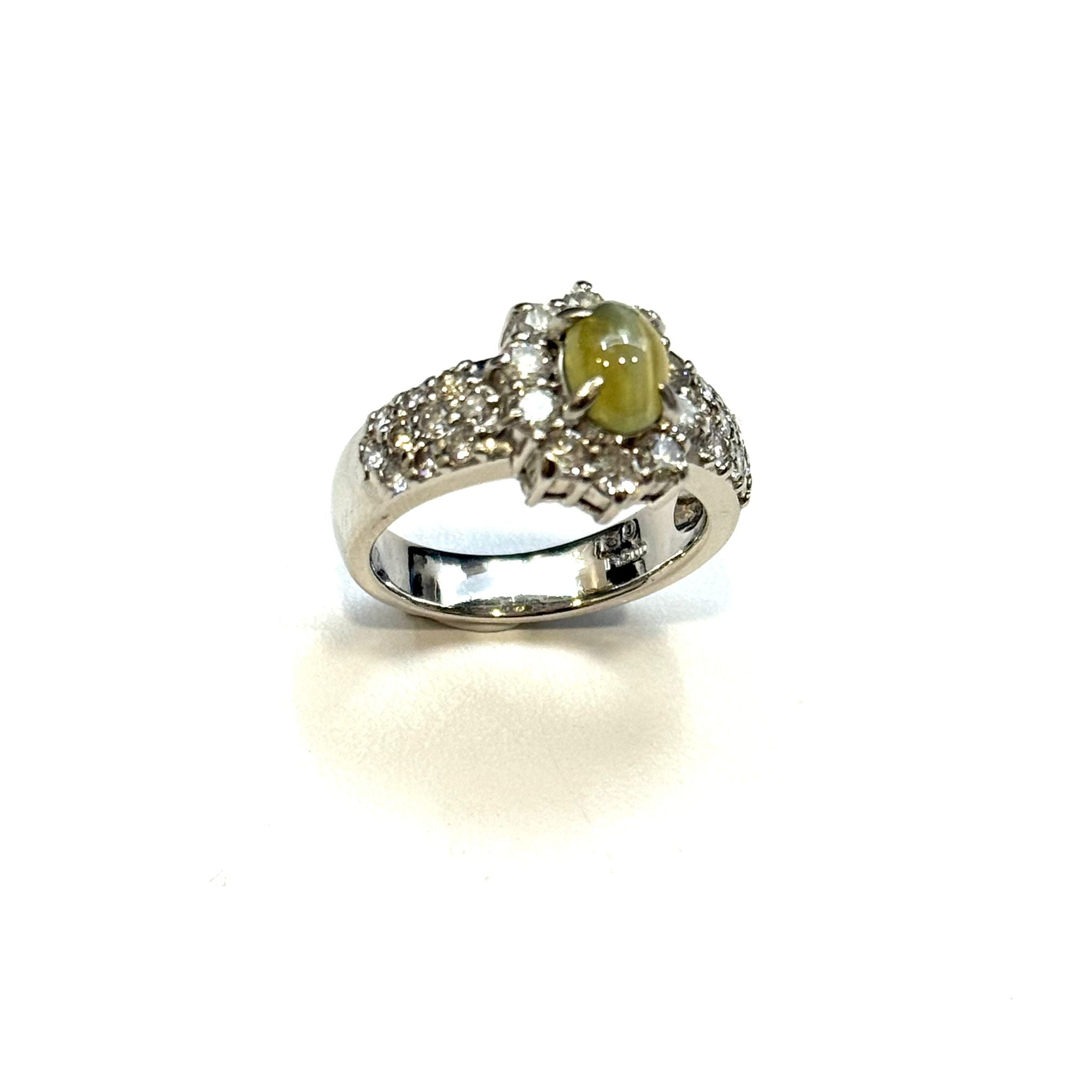 PT900 Chrysoberyl Cat's Eye & Diamond Ring