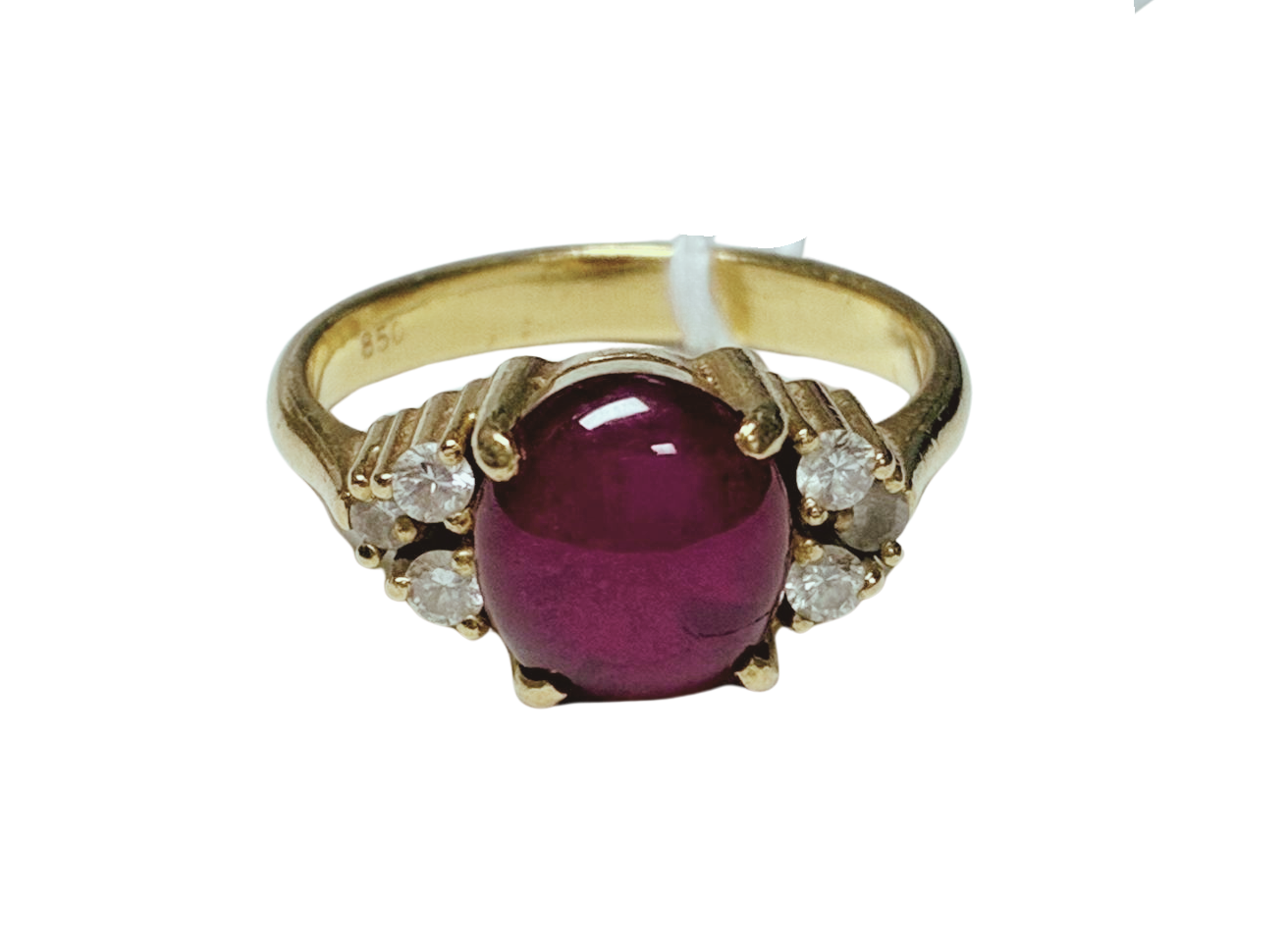850YG Gold Ring Lady CabochonCut Ruby With Small Diamonds 4.5GM Secondary image