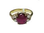 850YG Gold Ring Lady CabochonCut Ruby With Small Diamonds 4.5GM
