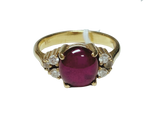 850YG Gold Ring Lady CabochonCut Ruby With Small Diamonds 4.5GM