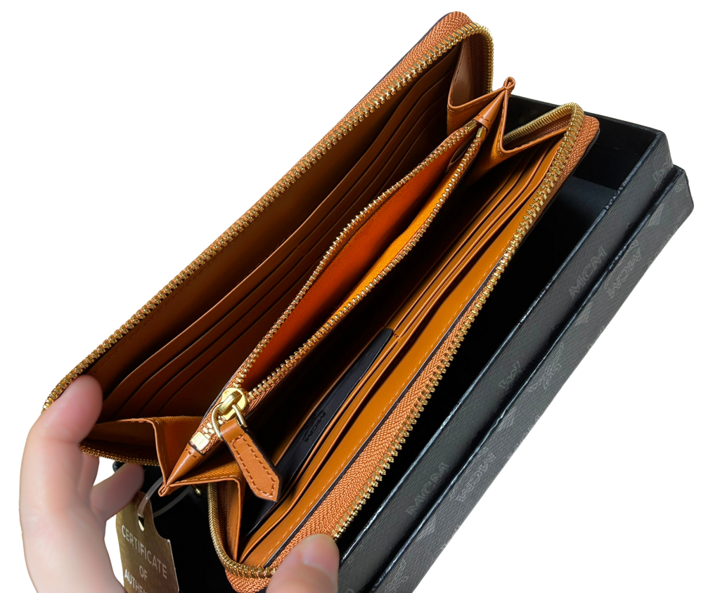 MCM Visetos Large Zip Around Wallet Cognac Colorway