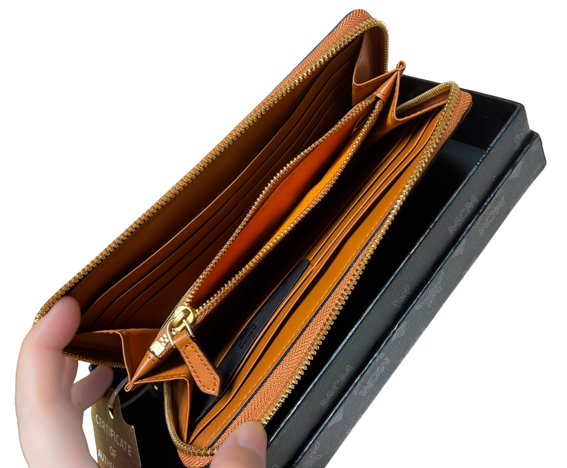 MCM Visetos Large Zip Around Wallet Cognac Colorway