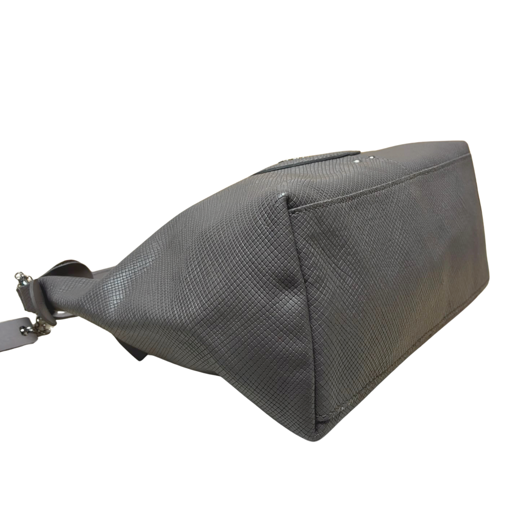Longchamp Quadri Shoulder Bag Grey Textured Leather