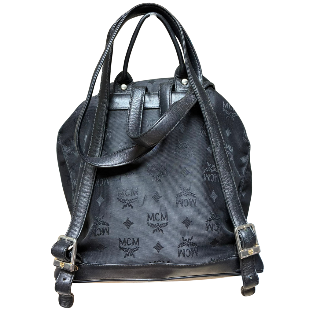 MCM A5578 Black Nylon And Leather Monogram Backpack