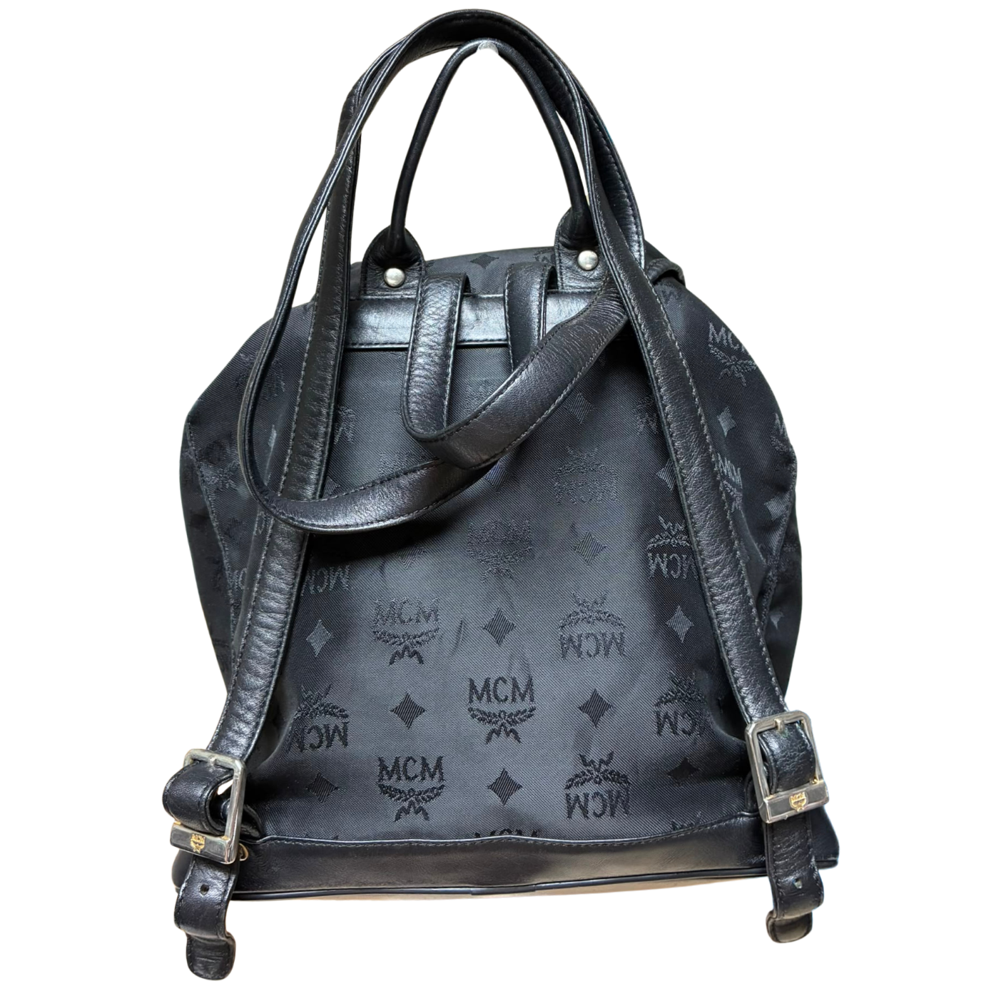 MCM A5578 Black Nylon And Leather Monogram Backpack