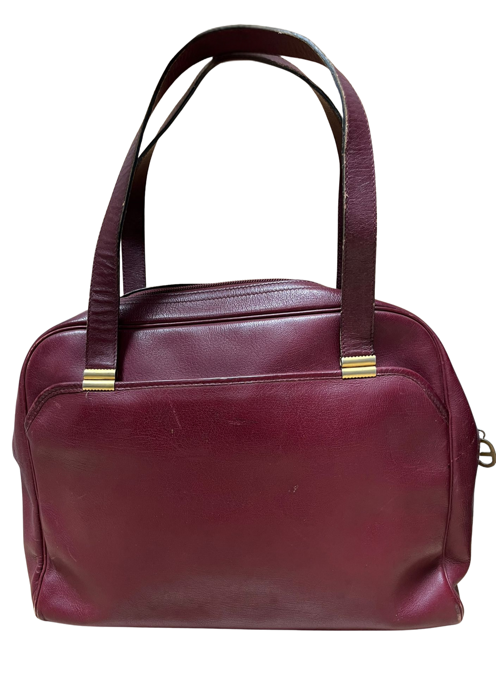 Vintage Christian Dior Bowling Style Leather Handbag Burgundy