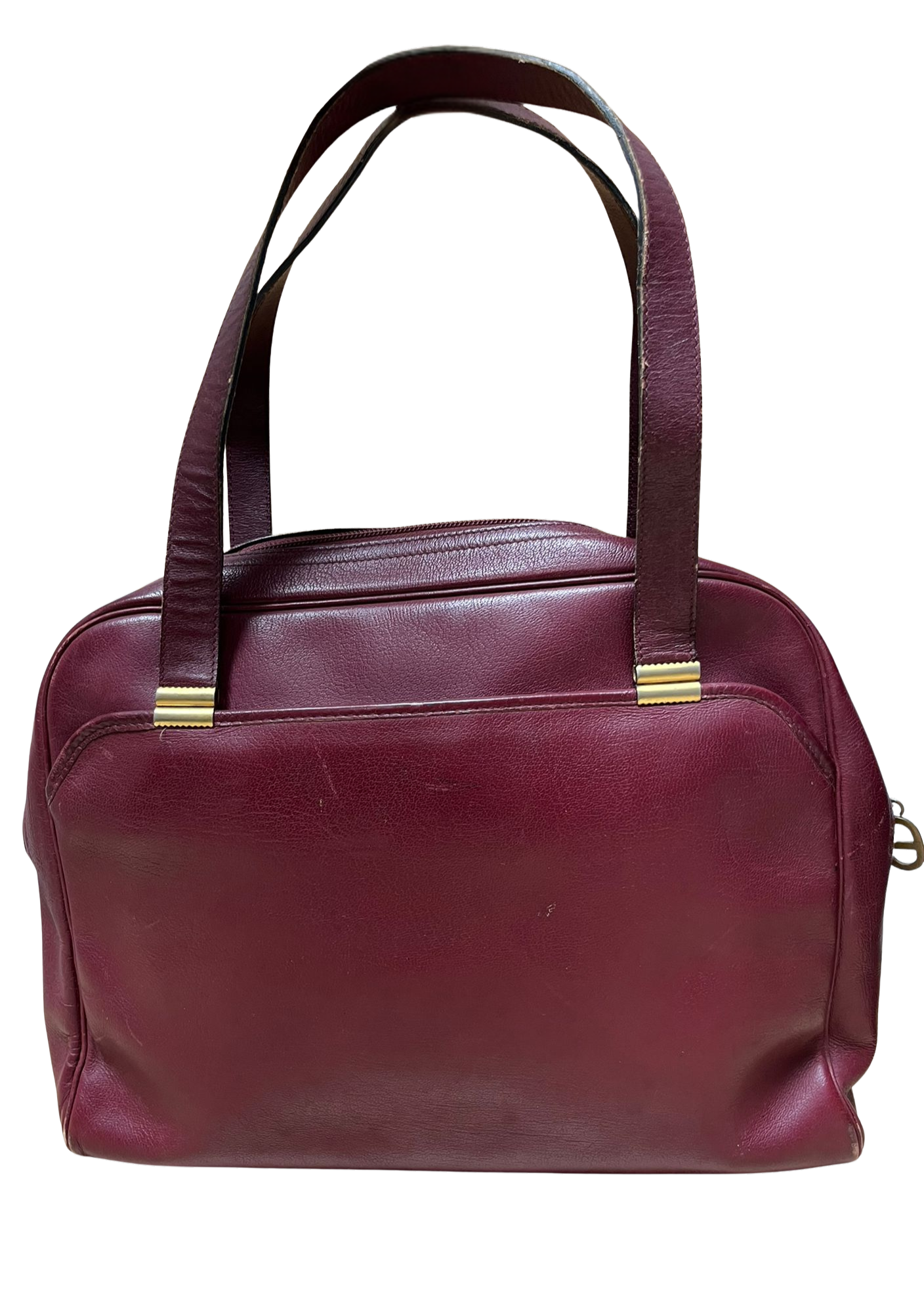 Vintage Christian Dior Bowling Style Leather Handbag Burgundy