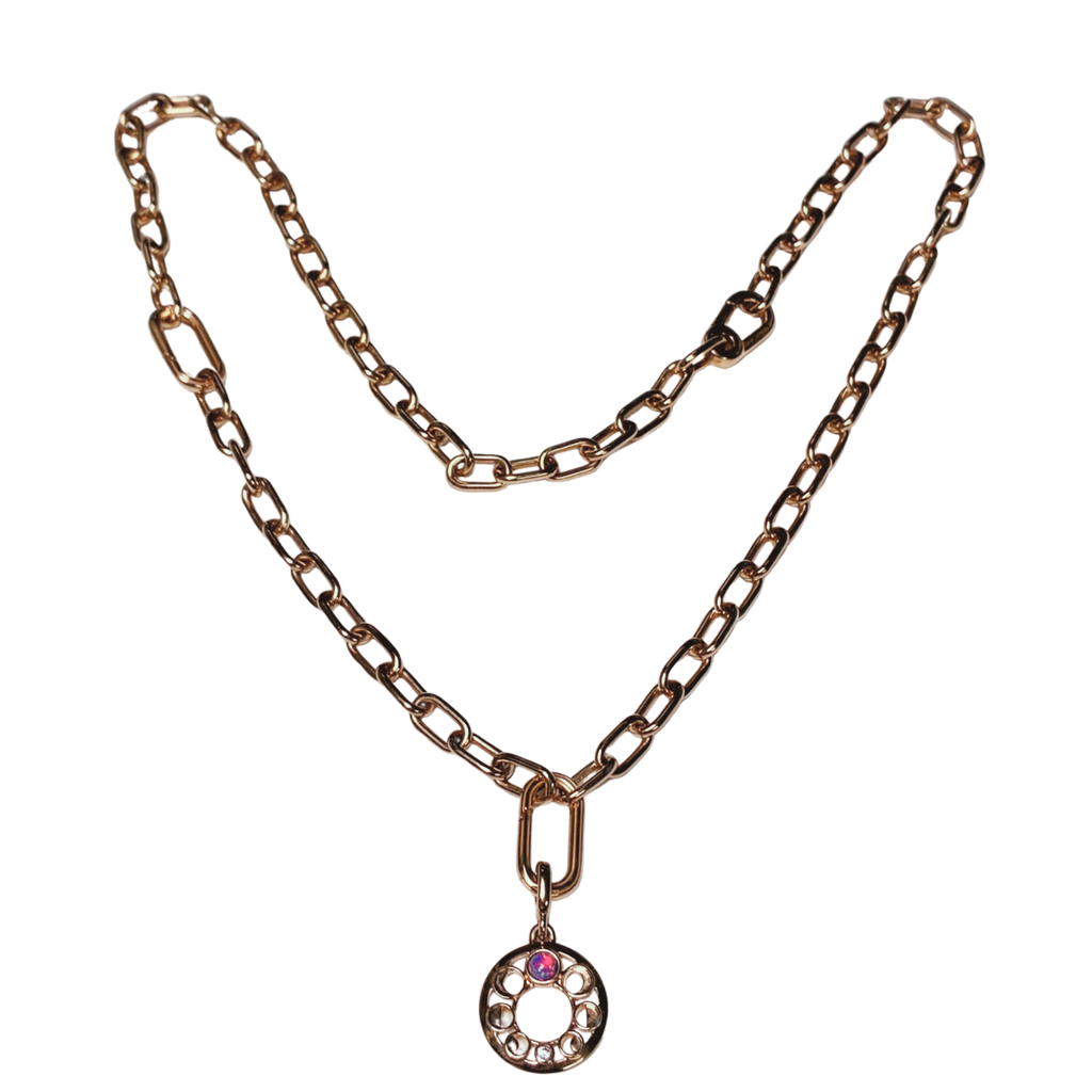Pandora ME Link Chain Necklace Rose Gold With Pandora ME Lunar Phases Medallion Charm
