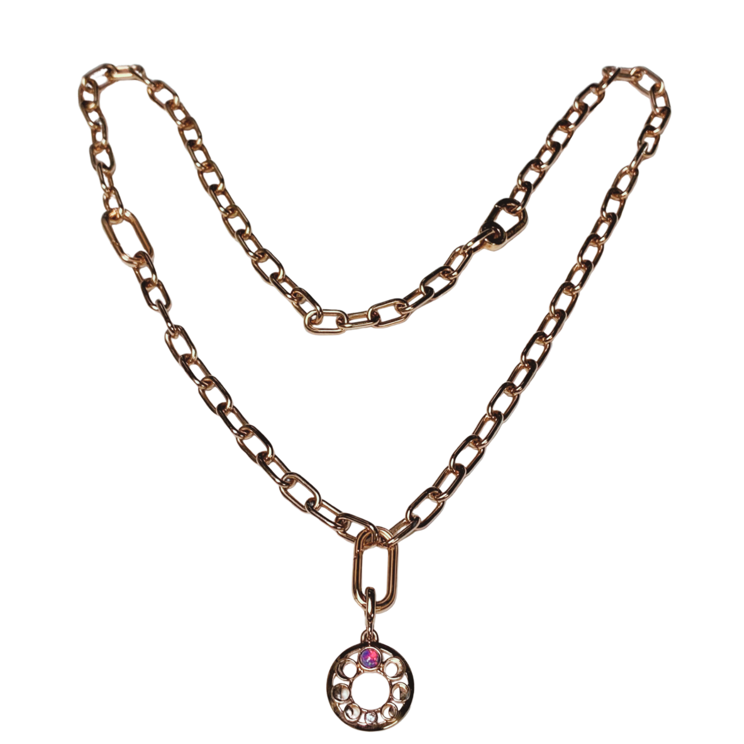 Pandora ME Link Chain Necklace Rose Gold With Pandora ME Lunar Phases Medallion Charm