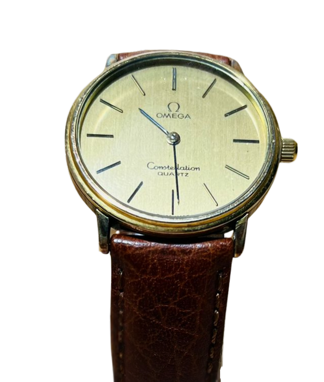 Omega Constellation Quartz Men Gold Face Leather Strap Secondary image