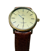 Omega Constellation Quartz Men Gold Face Leather Strap