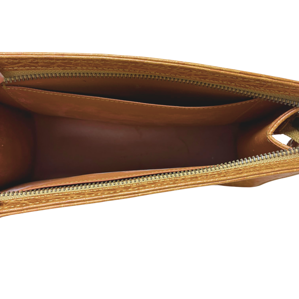 Kenzo Clutch Tan Brown Crocodile Embossed Leather