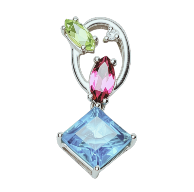 750WG 4 Gemstone Cluster Pendant 1.3GM