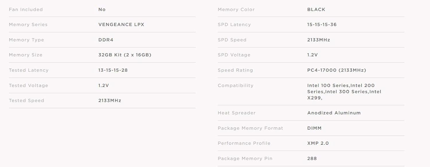 Corsair Vengeance LPX 32GB 2x16GB DDR4 DRAM 2133MHz C13 Memory Kit Black ‎CMK32GX4M2A2133C13