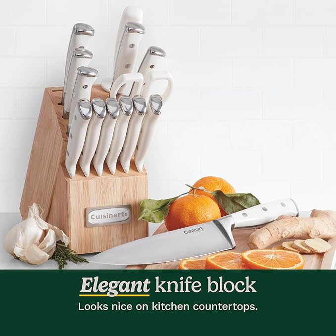 Cuisinart C77WTR-15P Triple Rivet Collection 15-Piece Cutlery Block Set, White