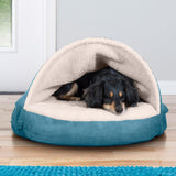 Furhaven 26in Round Cooling Gel Dog Bed For MediumSmall Dogs Sherpa And Suede Snuggery Blue