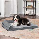 Furhaven Orthopedic Dog Bed For LargeMedium Dogs TwoTone Plush Faux Fur And Suede L Shaped Chaise Stone Gray Large