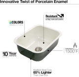 Houzer PCS2500 MT Porcelain Enamel Steel Undermount Single Bowl Kitchen Sink Mint