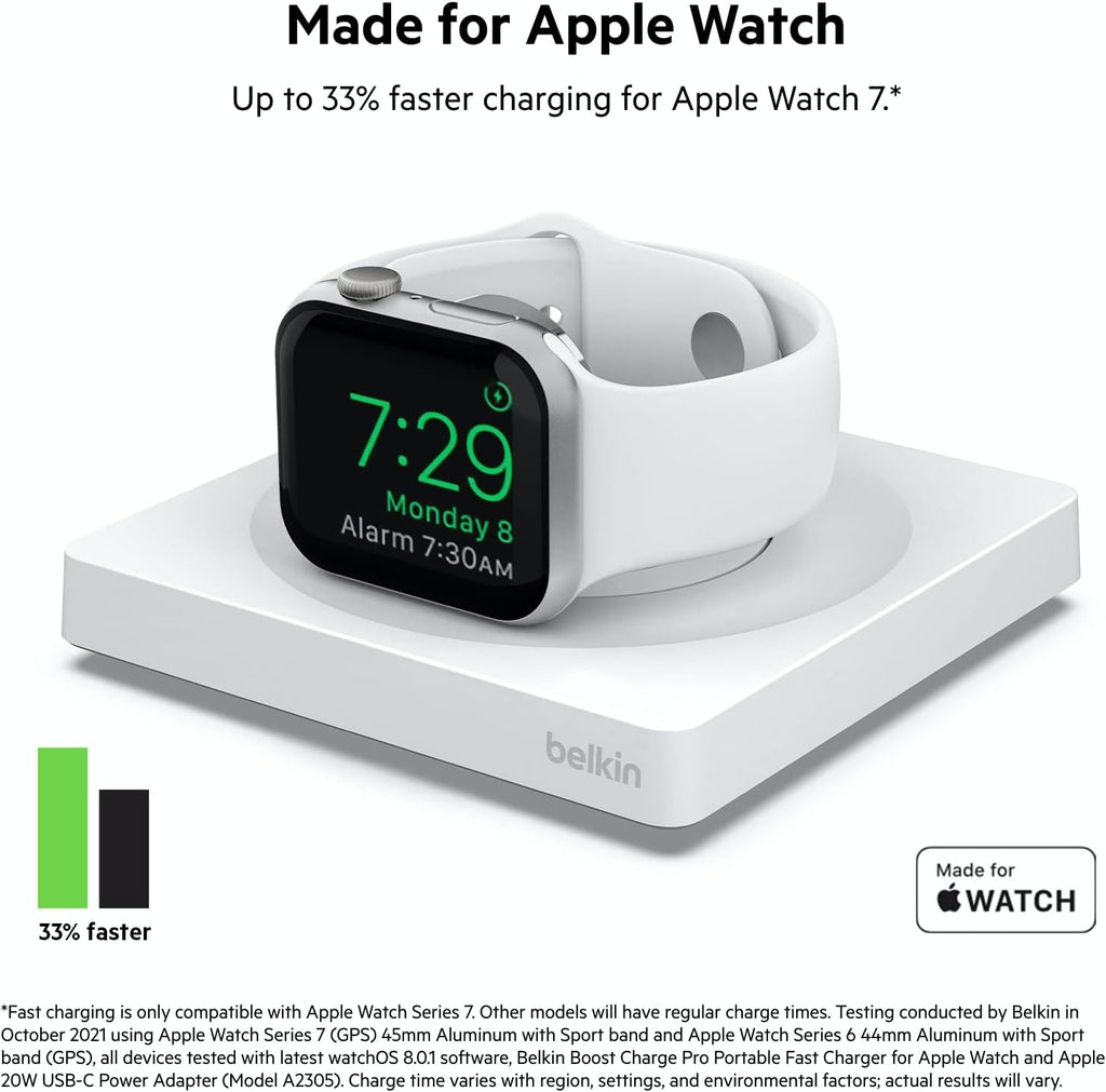 Belkin Boost Charge Pro Portable Fast Charger For Apple Watch White