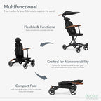 Evolur Cruise Rider Stroller with Awning, Lightweight Umbrella Stroller with Compact Folding, Easy to Carry Travel Stroller, Black