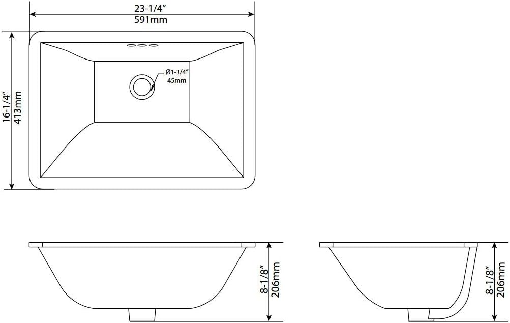 Kraus KCU251 Elavo 23inch Rectangular Undermount White Porcelain Ceramic Bathroom Sink With Overflow