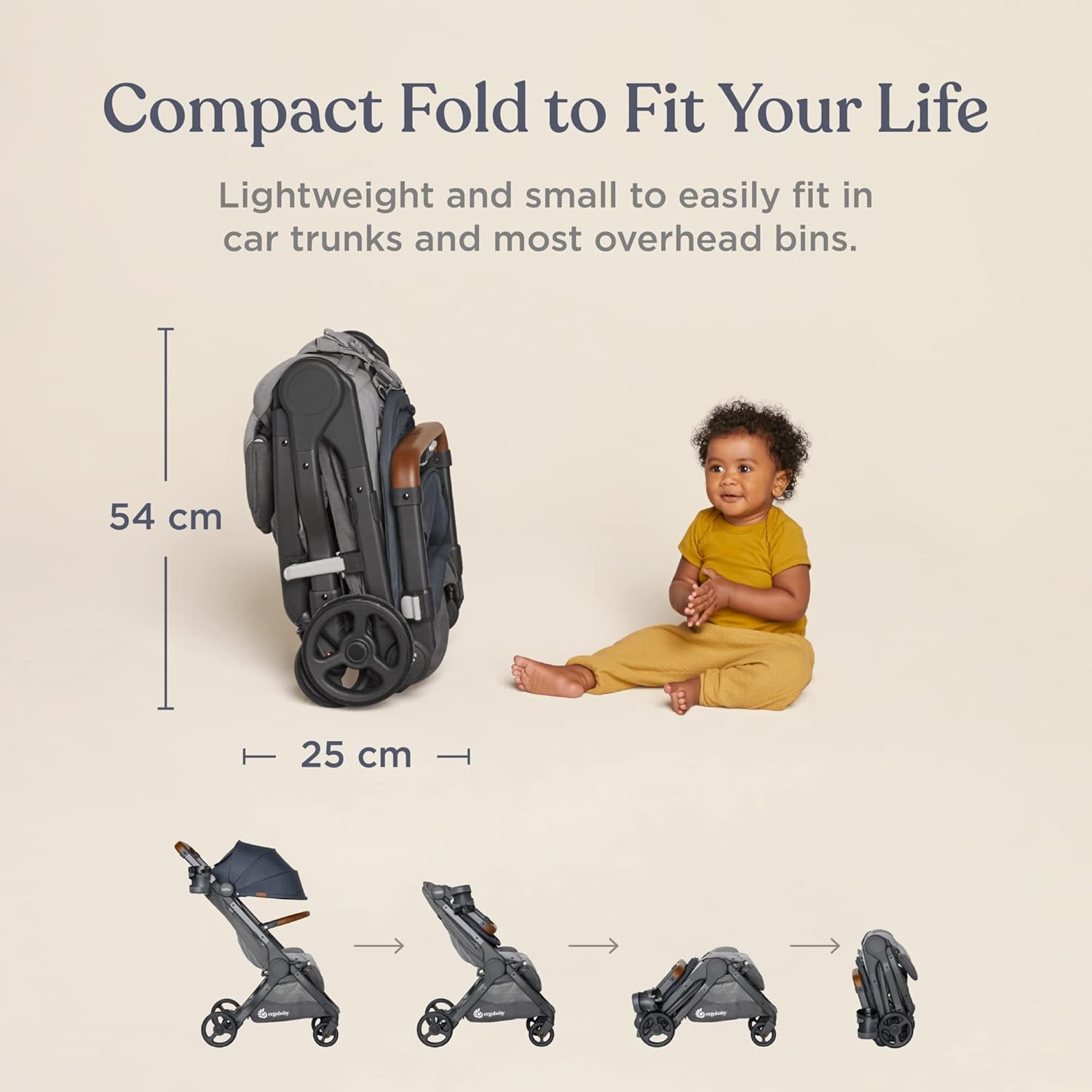 Ergobaby Metro+ Deluxe Compact Baby Stroller, Lightweight Umbrella Stroller Folds Down for Overhead Airplane Storage (Carries up to 50 lbs), Car Seat Compatible, Empire State Green